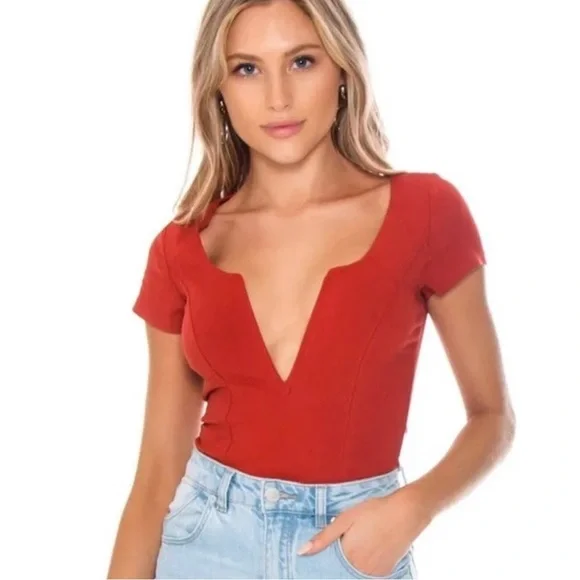 NWOT FREE PEOPLE Intimately Women’s Bodysuit Deep Conversations Sunset Red - Picture 5 of 14